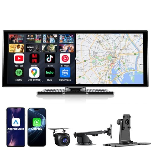 【新品】11 インチプロフェッショナルディスプレイオーディオ 動画視聴対応（YouTube/Netflx Tiktok等アプリ）高清解像度 1920*720 デュアルスクリーン同期表示機能 ワイヤレスアンドロイドナビ（カーナビ）対応 ワイヤレ eefe88bb