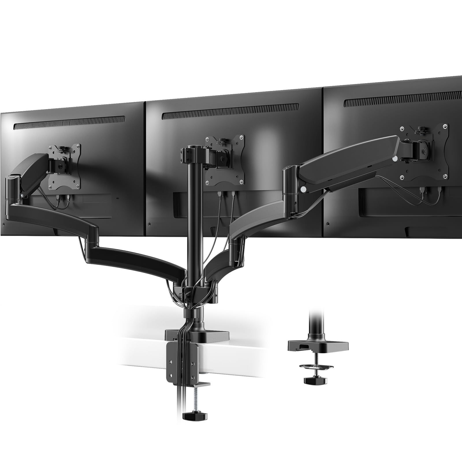 ACCURTEK PC モニターアーム 3画面 17-27インチ 耐荷重各7kg スプリング式 ディスプレイスタンド トリプル 液晶ディスプレイアーム ブラック AC08-36E
