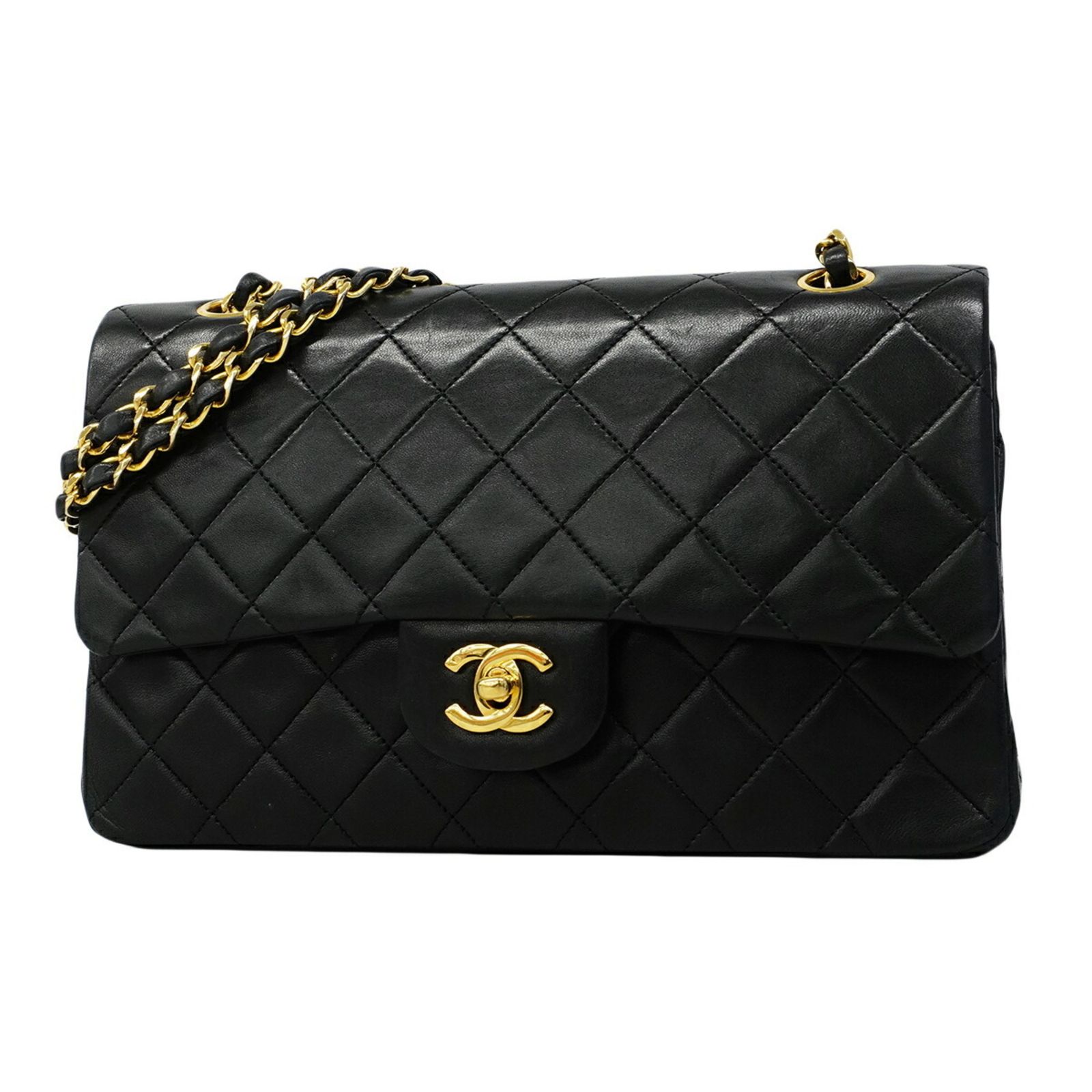 シャネル(Chanel) シャネル ショルダーバッグ マトラッセ Wフラップ Wチェーン ラムスキン ブラック レディース