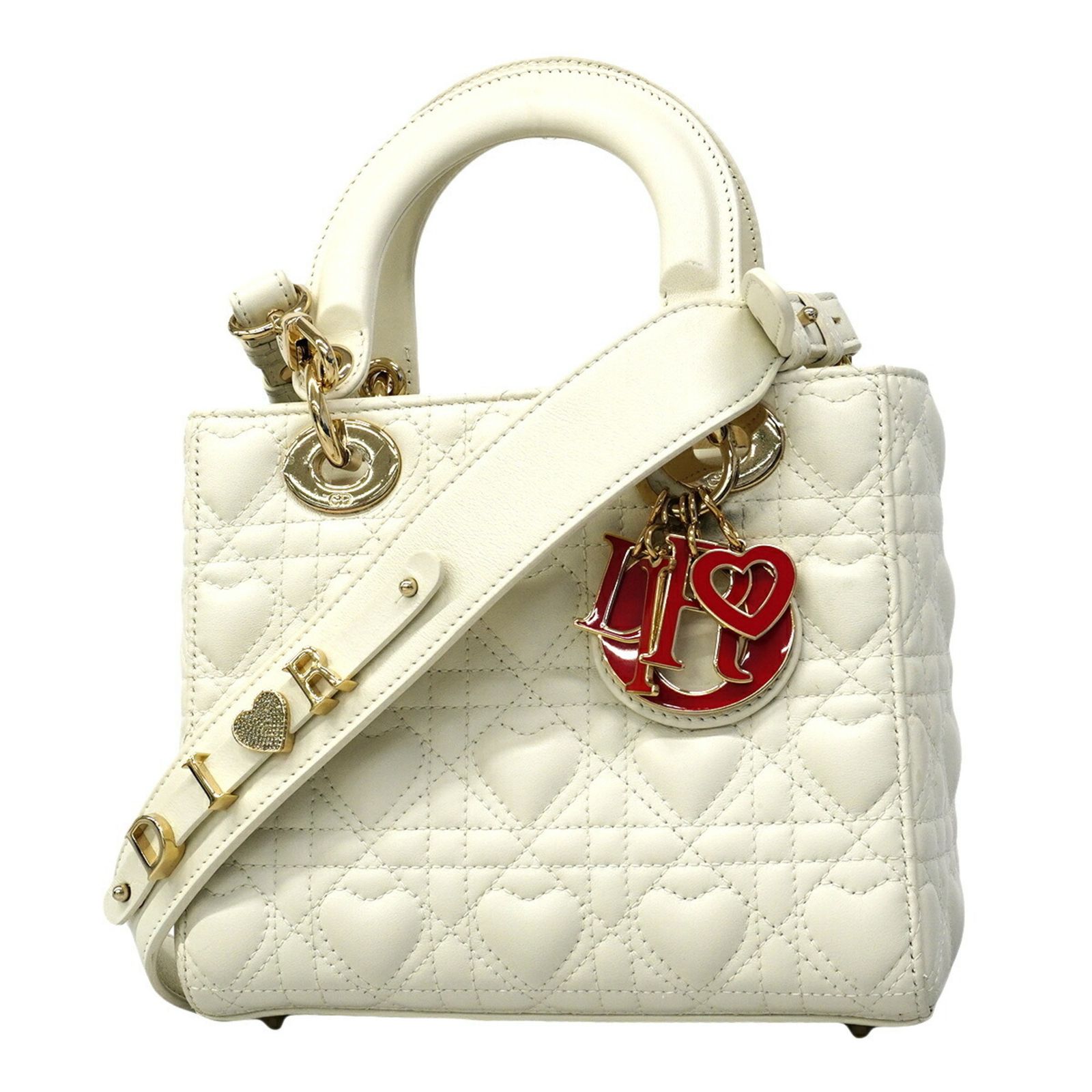 クリスチャン・ディオール(Christian Dior) クリスチャンディオール ハンドバッグ ハートカナージュ レディディオール レザー ホワイト シャンパン 2wayバッグレディース