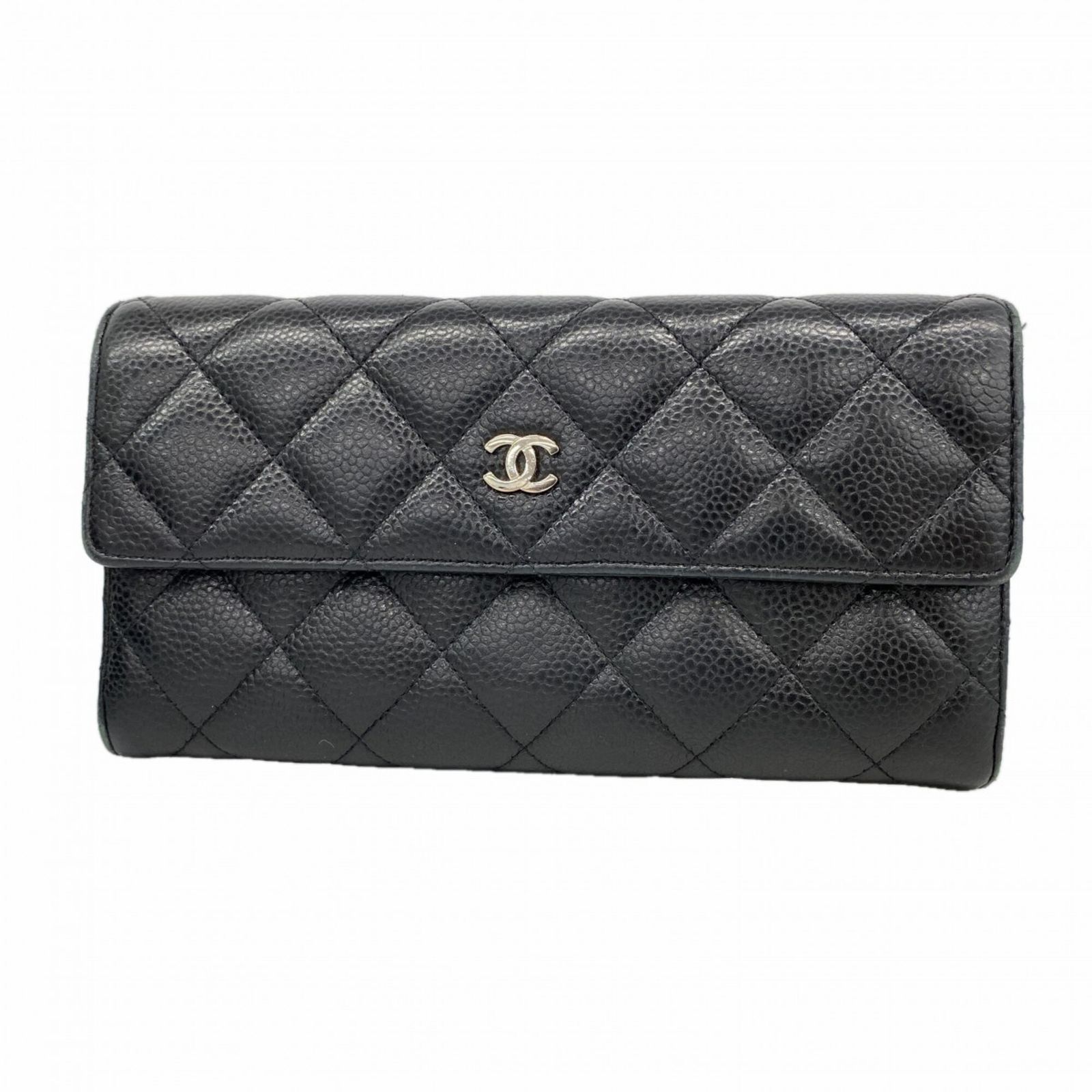 シャネル(Chanel) シャネル 長財布 マトラッセ キャビアスキン ブラック レディース