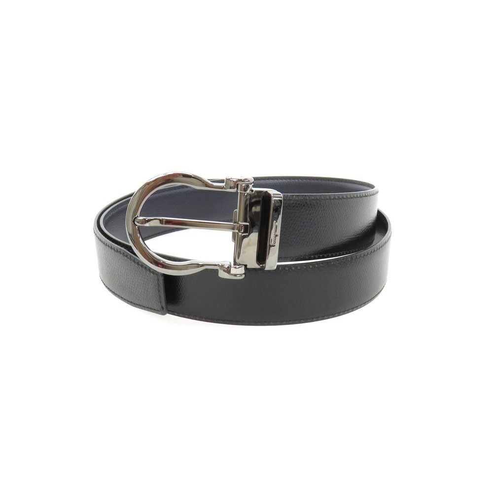 【中古】サルヴァトーレフェラガモ Salvatore Ferragamo リバーシブル レザー ベルト ブラックxネイビー【サイズ表記なし】【メンズ】