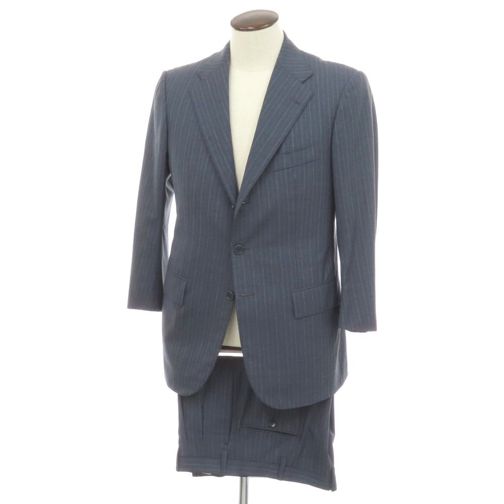 【中古】サルトリア アットリーニ Sartoria Attolini ウール ストライプ 3つボタンスーツ グレイッシュブルー【サイズ50】【メンズ】