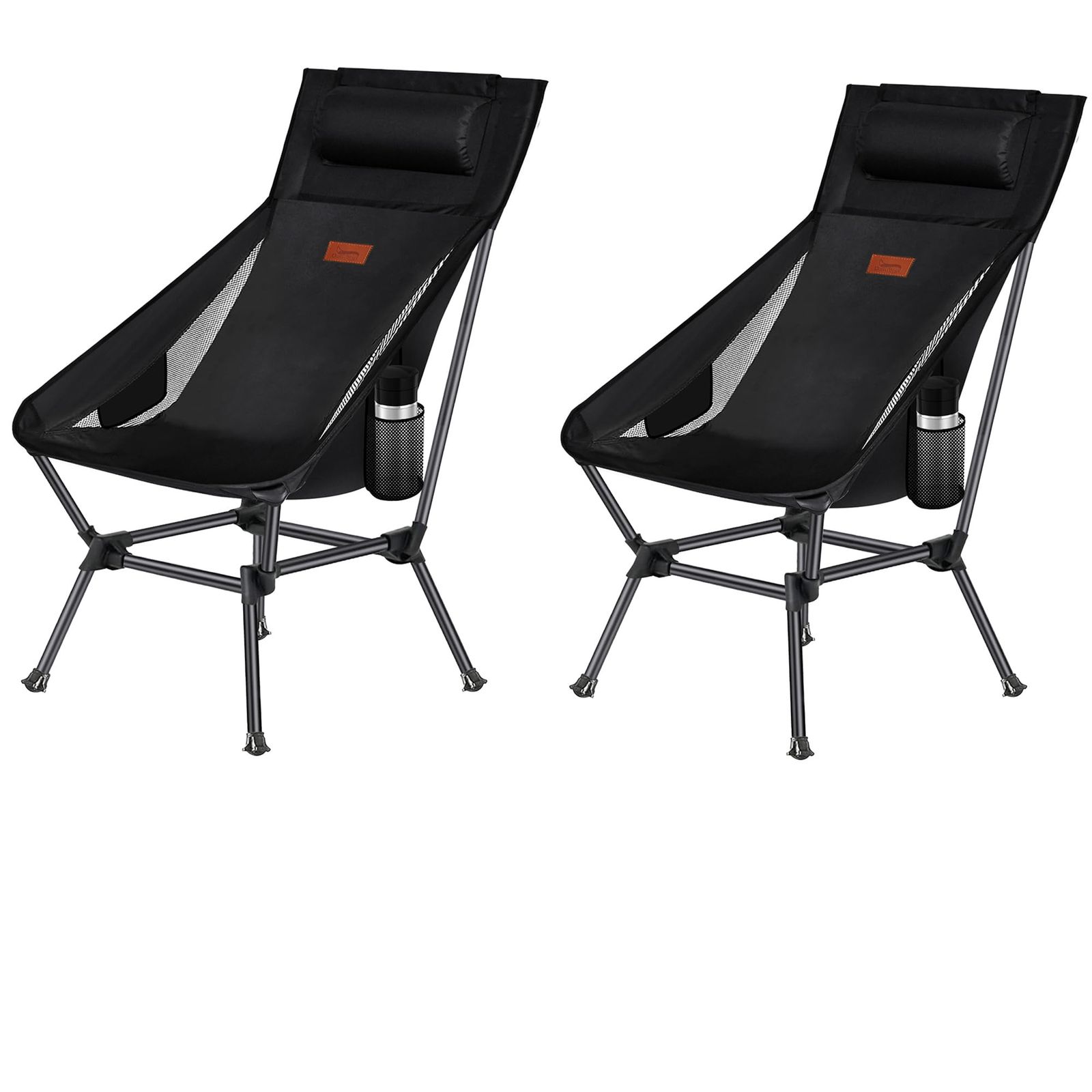 DesertFox アウトドアチェア 2WAY キャンプ椅子 ローチェア 軽量 枕付き ハイバック 単品/セット【独自開発のカップホルダー】 耐荷重150kg コンパクト イス ロータイプ 収納袋付属 携帯便利 0098ZG (黒，2，L)as