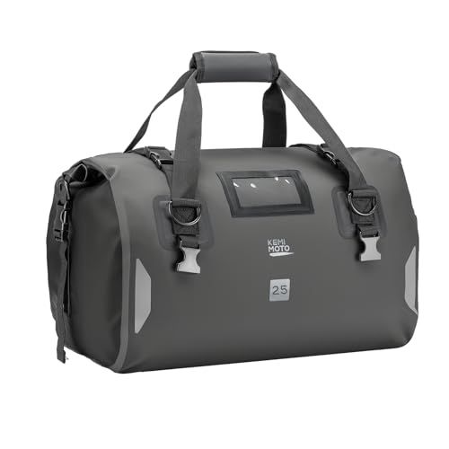 KEMIMOTO バイクシートバッグ 100％完全防水 ツーリングバッグ キャンプツーリング 25L ショルダーストラップ付き 反射ストリップ エアバルブ搭載 日帰りの旅行に最適 オートバイ/アウトドア/キャンプ用バッグ KM-806 チャコールグレーas