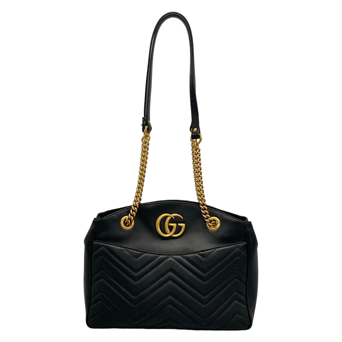 GUCCI(グッチ) ショルダーバッグ GGマーモント 443501 黒 チェーンショルダー レザー