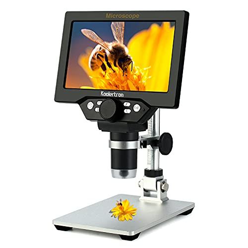 Koolertron デジタル顕微鏡 7インチLCD マイクロスコープ 電子顕微鏡 8MP 1-1200X倍率 充電式 2000mAhリチウム電池搭載 8個LEDライト 標本観察/昆虫観察/宝石鑑定/回路基板修理 子供＆大人用 実験用 (70 79afa599