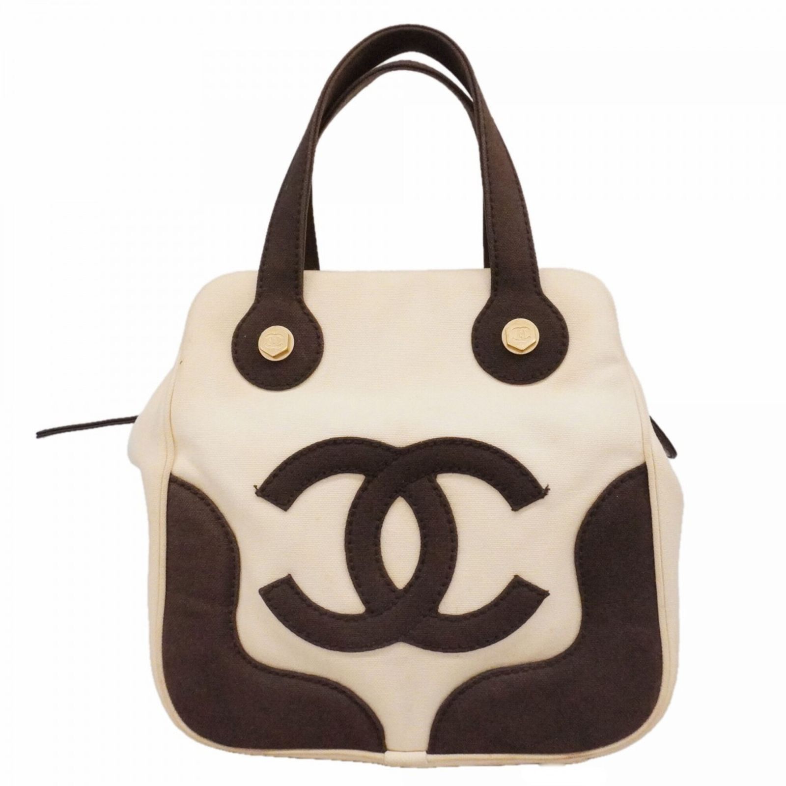 シャネル(Chanel) シャネル ハンドバッグ キャンバス アイボリー ブラック レディース