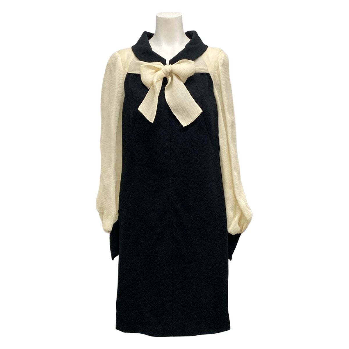CHANEL(シャネル) ワンピース サイズ36 S レディース - P35428 黒×アイボリー 長袖/袖シースルー/ラメ コットン