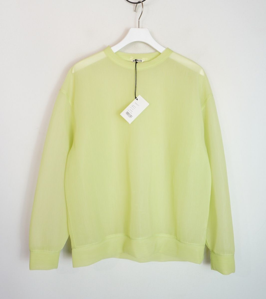 24AW AURALEE オーラリー ELASTIC SHEER NYLON P/O 長袖Tシャツ カットソー A24AP02ND サイズ3 ライム グリーン 緑 3897Q♪