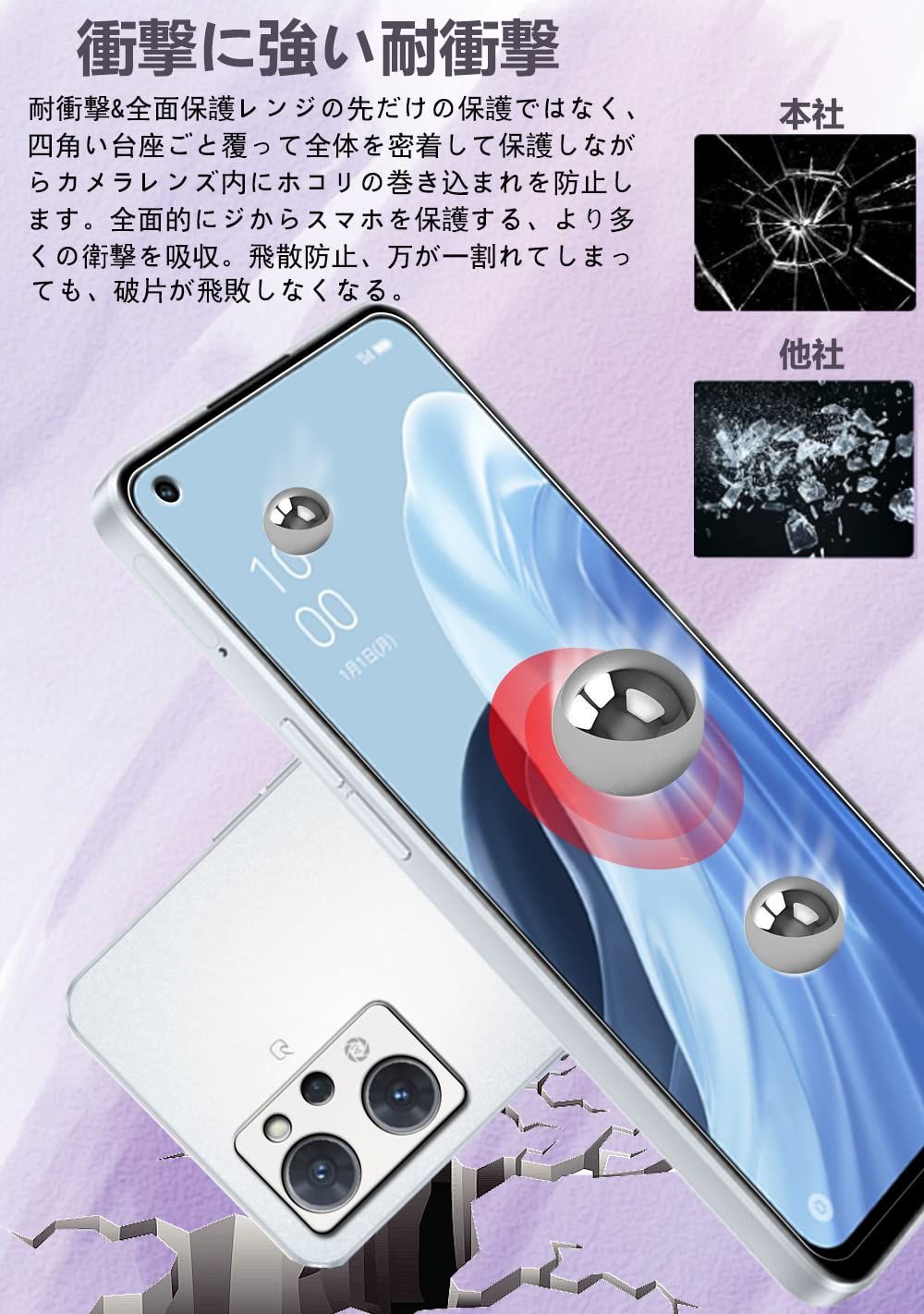 ガイド枠付き】oppo reno7 a ガラスフィルム+おっぽ スマホ reno7 a