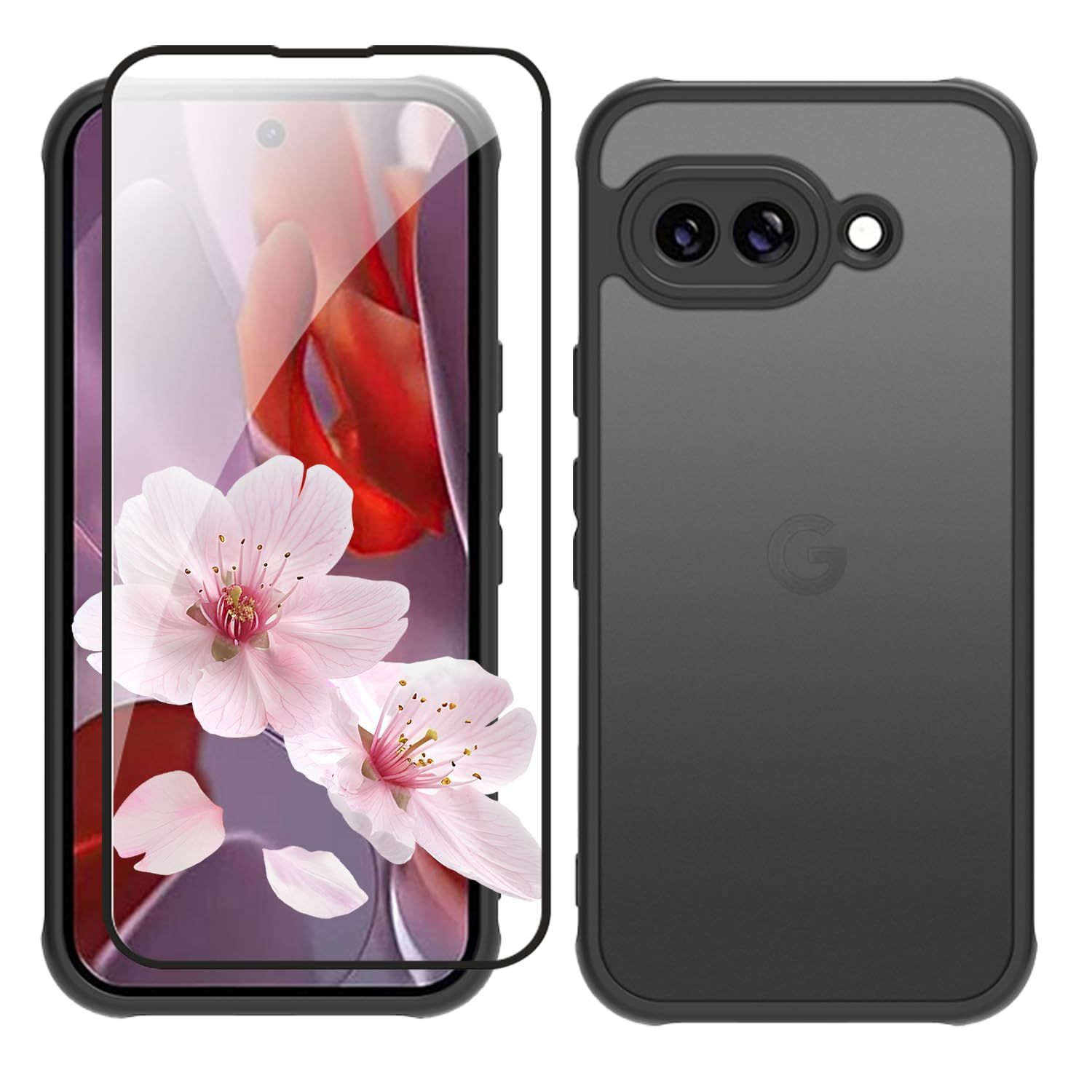 Google Pixel 9a ケース ガラスフィルム付き マットな仕上げ 半透明 黄 
