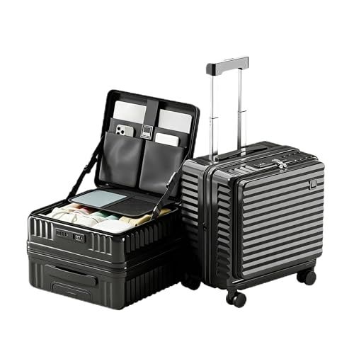 [bimiti] スーツケース 機内持ち込み 拡張機能付き 多機能フロントオープン USBポート付き カップホルダー付き 超軽量 小型 可愛い 耐衝撃 大容量 軽量 TSAロック ダブルキャスター 旅行 ビジネス 出張 (ブラック、S(18インチ/1?3pms