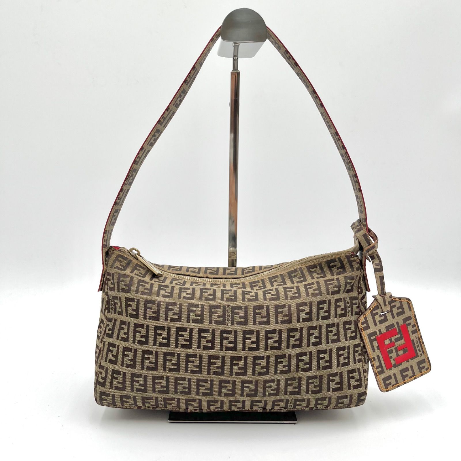 美品◎FENDI フェンディ ズッキーノ柄 チャーム アクセサリーポーチ