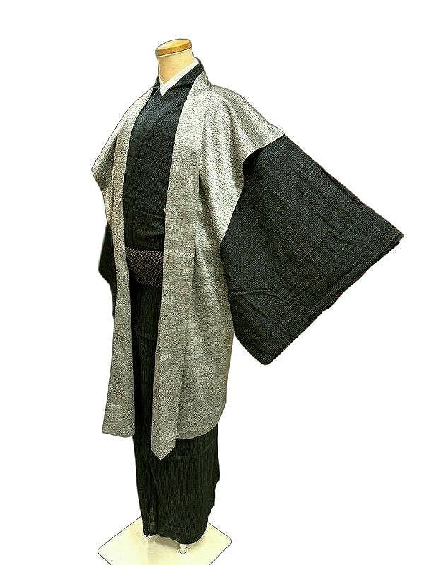 新品 男物 陣羽織 Lサイズ 化繊 灰色地にパイソン模様 福服特製 幅広め 袖なし羽織