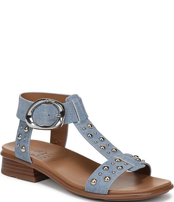 ナチュライザー レディース シューズ サンダル デニム アンクル Naturalizer Brandy Studdedenim Big Buckle Hardware TStrap Ankle Wra