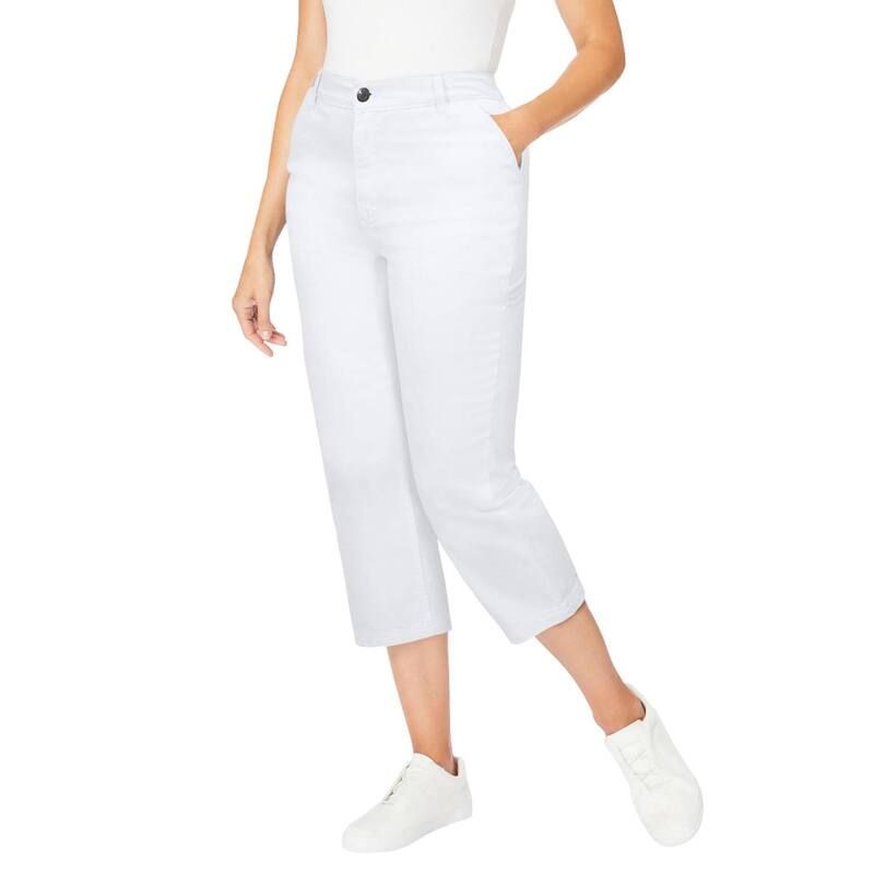 ウーマン ウィズイン レディース ボトムス カジュアルパンツ プラスサイズ デニム キャップ Woman Within Plusize Carpenter Denim Capri White ホワイト