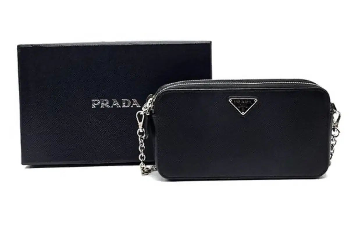 PRADA プラダ サフィアーノ ダブルジッパー チェーンバッグ