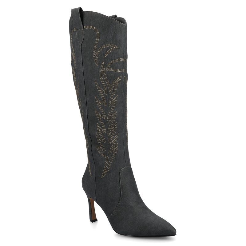 ジャーニー レディース シューズ ブーツ・レインブーツ 刺繍 Journee Laramie Womenstiletto KneeHigh Embroidered Boots Charcoal チャコ