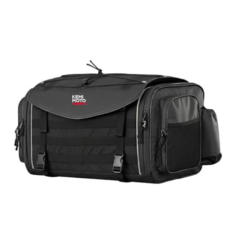 KEMIMOTO シートバッグ 45-55L 拡張可能 ツーリングバッグ 大容量 防水加工+レインカバー付き バイク リアバッグ サイドポケット＆ドリンクホルダー グローブ対応大引き手 両サイドオープン バイク用 リュック兼用 12ヶ月保証 KM-717-as