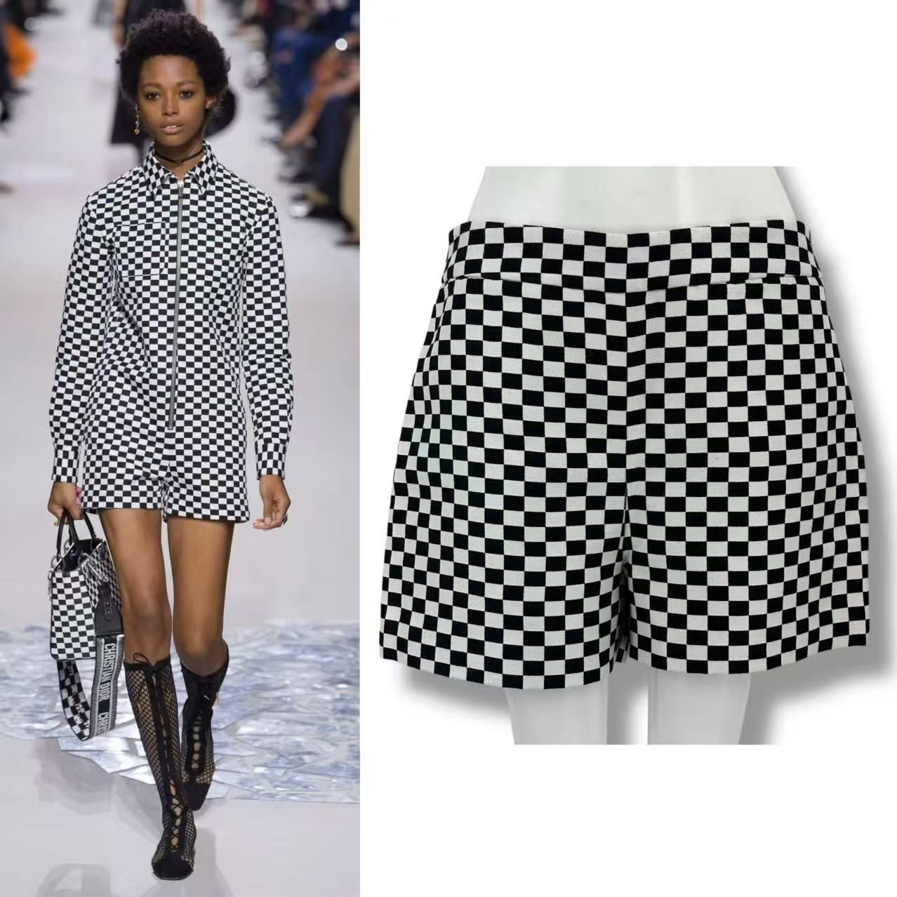極美品 Christian Dior クリスチャン ディオール ショートパンツ チェッカー柄 ブラック x ホワイト