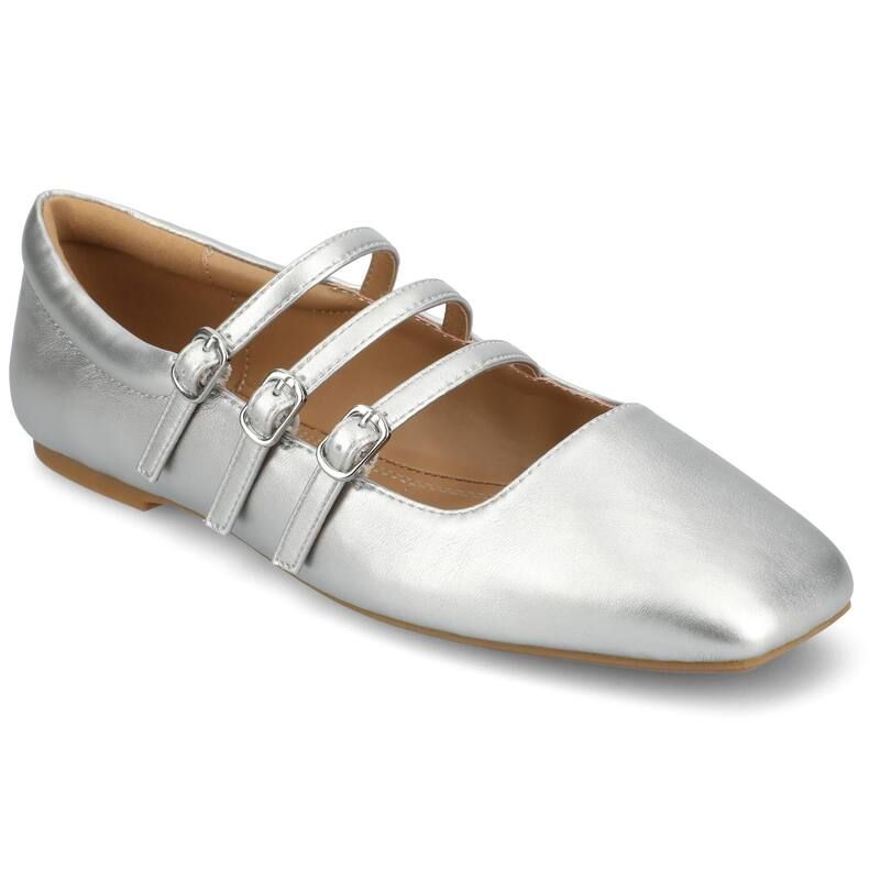 ジャーニー レディース シューズ サンダル Journee Darlin Womens Tru Comfort Foamulti Strap Square Toe Flatsilver シルバー