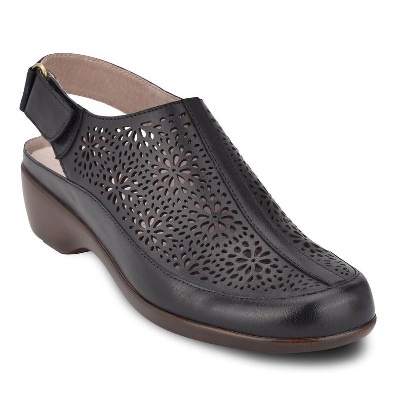 イージースピリット レディース シューズ サンダル レザー Easy Spirit Dawn Womens Perforated Leather Slingback Mules Black ブラック