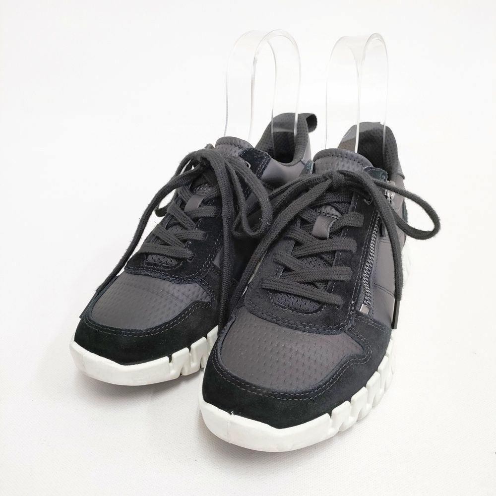 ecco Gruuv Women サイドジップ 定価31900円 サイズ38 スニーカー ブラック レディース エコー【中古】6-0605G◎