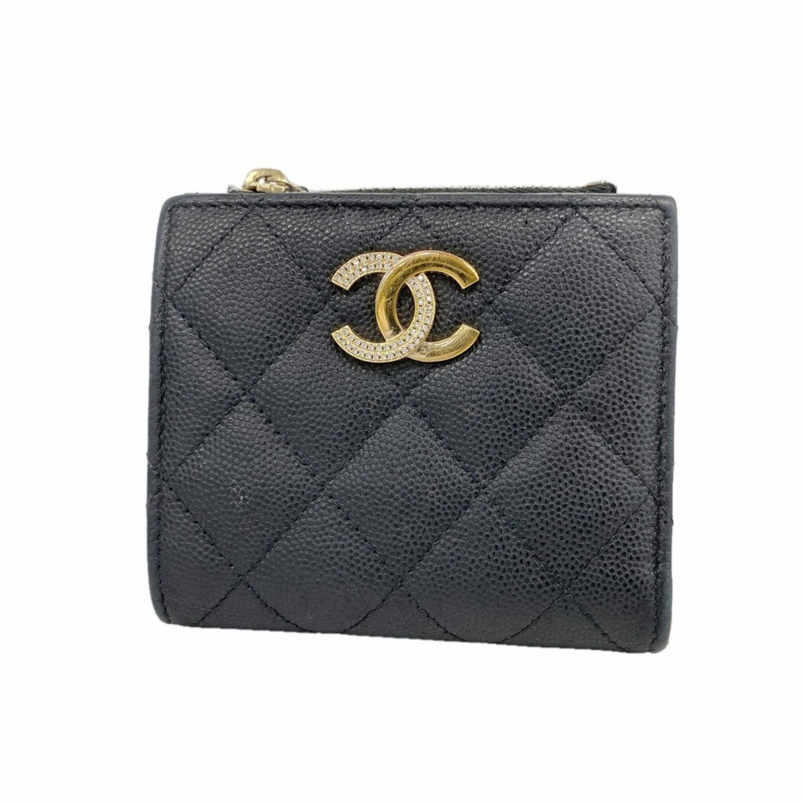 シャネル(Chanel) シャネル 財布 マトラッセ キャビアスキン ブラック レディース