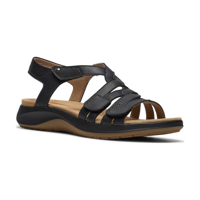クラークス レディース シューズ サンダル レザー Clarks Maelynn Paige Womens Leather Flat Sandals Black Leather ブラック