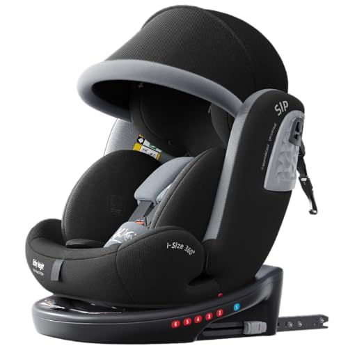 Heekin チャイルドシート 360°回転式 ISOFIX固定 R129適合(i-Size) 新生児から12歳までのお子様に最適、角度調整、サンシェード付き（ブラック）pms