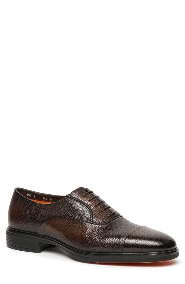 サントーニ メンズ シューズ オックスフォード キャップ レザー Santoni Pebbled Leather Cap Toe Oxfordark Brown ブラウン