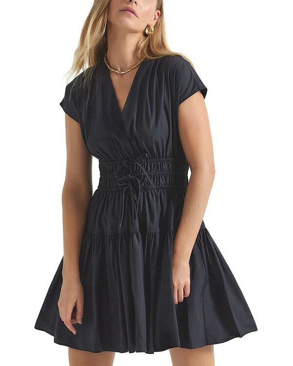 デレクラムテンクロスバイ レディース トップス ワンピース Vネック シャーリング Derek Lam 10 Crosby Tora V Neck Smocked Dress Black ブラック