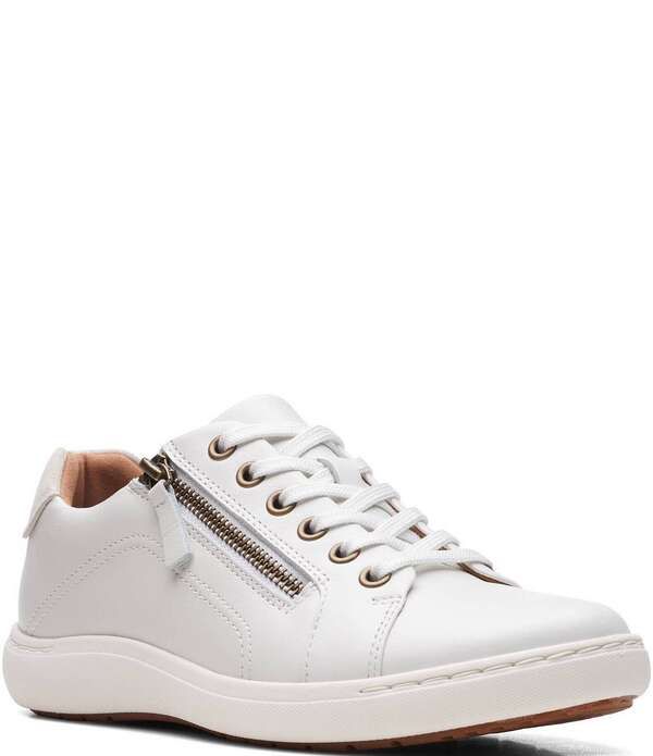 クラークス レディース シューズ スニーカー レース レザー Clarks Artisanalle Lace Leather Zip Sneakers White ホワイト