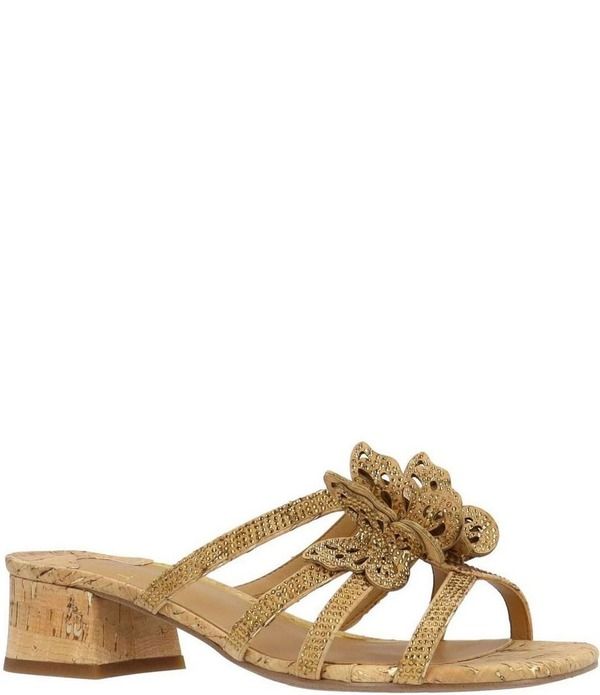 ジェイレニー レディース シューズ ヒール サンダル J Renee Butafly Cork Rhinestone Butterfly Block Heel Slide Sandals Natura