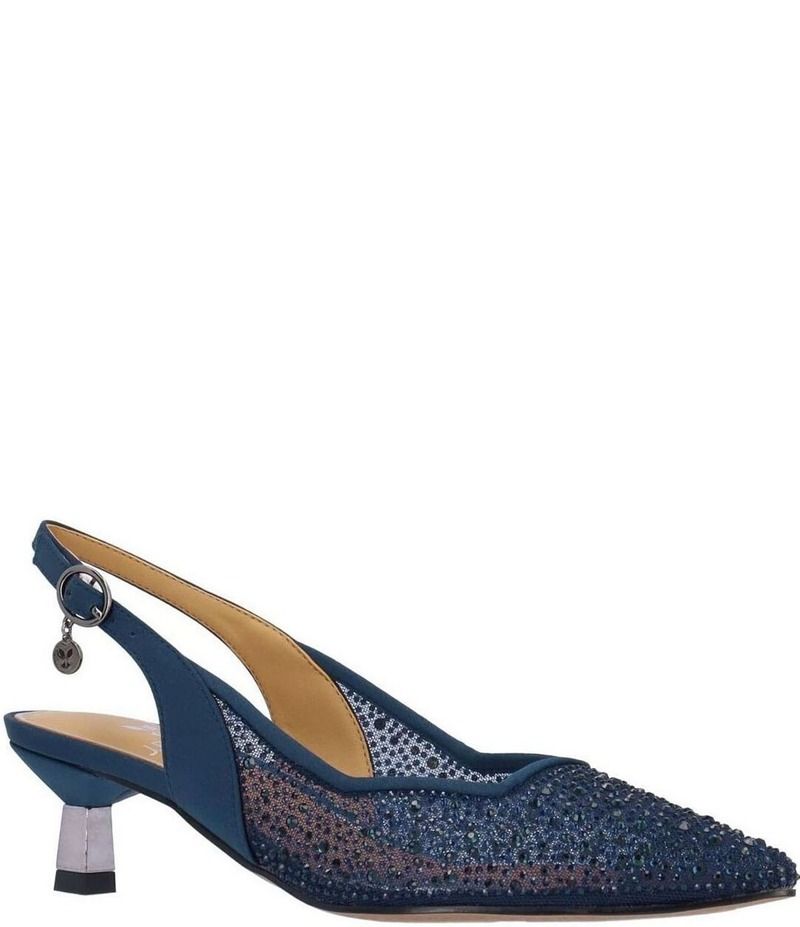 ジェイレニー レディース シューズ ヒール メッシュ サテン J Renee Aleksa Satin Rhinestone Mesh Slingback Kitten Heel Dress Pump