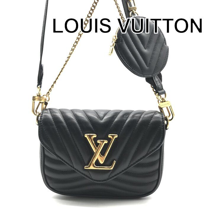 美品 LOUIS VUITTON ルイヴィトン ニューウェーブ ミュルティ ポシェット レザー ショルダー バッグ 斜め掛け ブラック レディース r1233