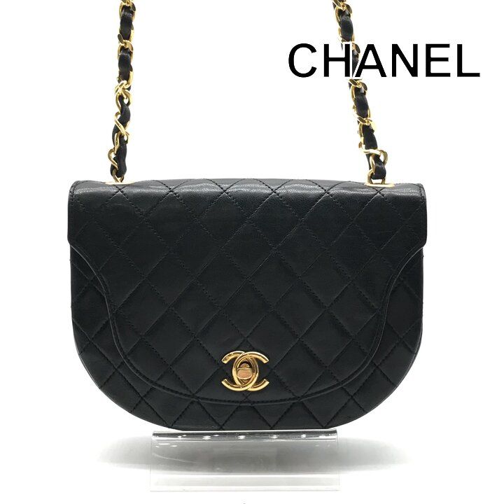 美品 CHANEL シャネル ココマーク チェーン ショルダー バッグ ラムスキン レザー ターンロック ブラック レディース 鞄 r1611