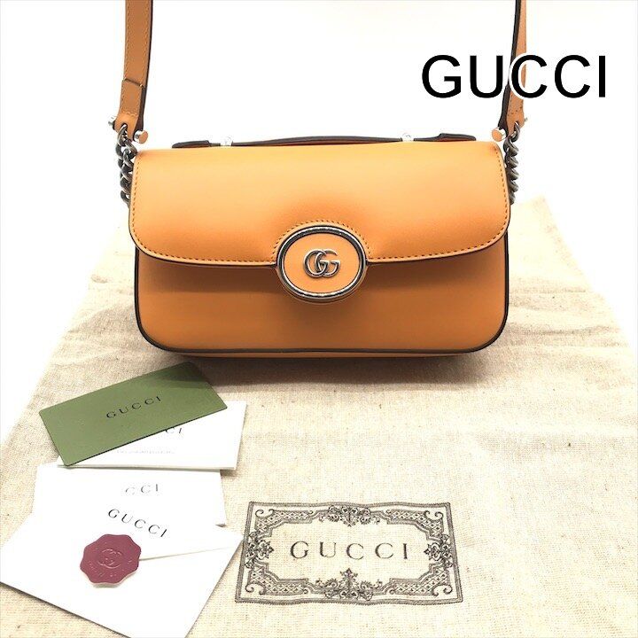 新品未使用 GUCCI グッチ ダブル G 2WAY ハンド ショルダー バッグ 斜め掛け レザー オレンジ レディース ブランド 鞄 かばん r1675