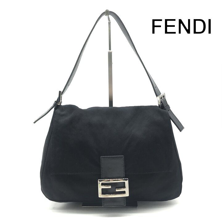 美品 FENDI フェンディ マンマバケット コットンジャージ ショルダー バッグ 肩掛け ブラック レディース ブランド 鞄 かばん r1752