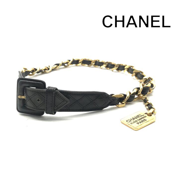 良品 CHANEL シャネル ロゴ プレート ゴールド金具 ヴィンテージ