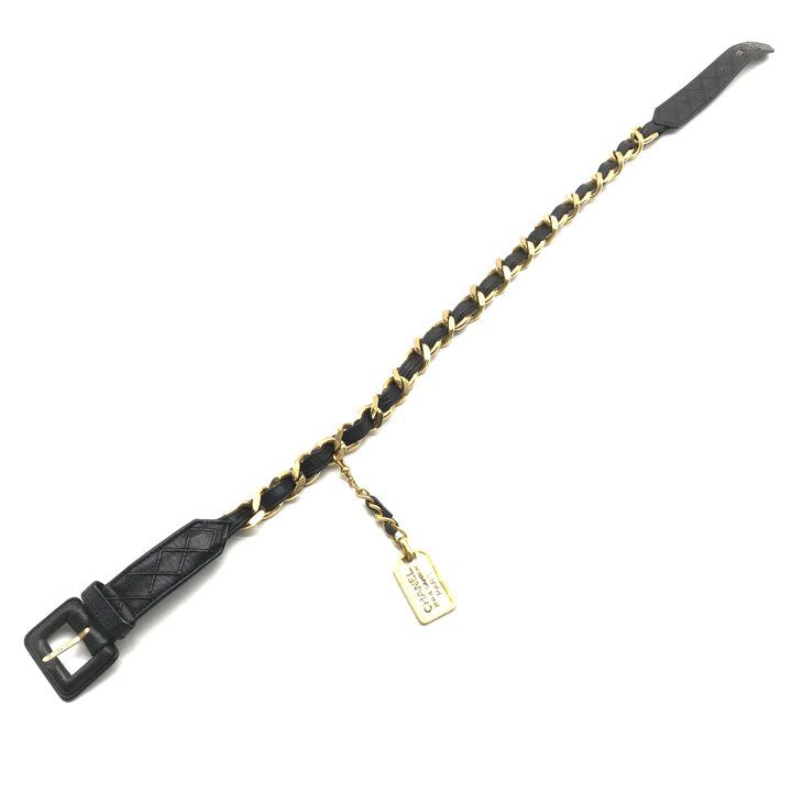 良品 CHANEL シャネル ロゴ プレート ゴールド金具 ヴィンテージ