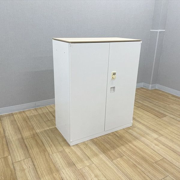 両開き書庫 レクトライン ダイヤル式 天板付 スチールキャビネット オカムラ ネオホワイト