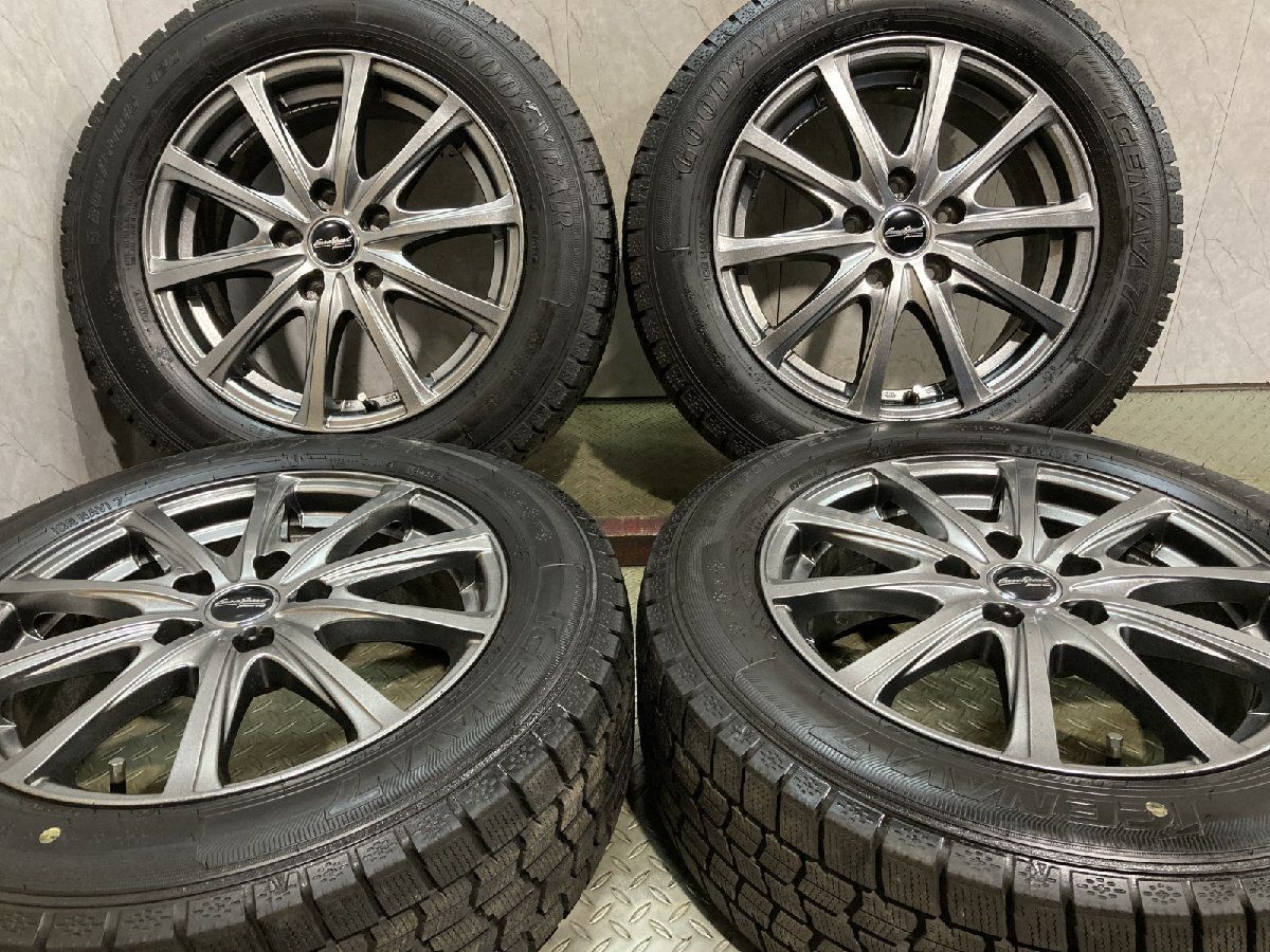 タイヤ走行短め【GOODYEAR ICENAVI7 205/60R16】スタッドレス【EuroSpeed 16インチ 6.5J5HPCD114.3+53】24年製 ヴォクシー ノア等 (MTG035)