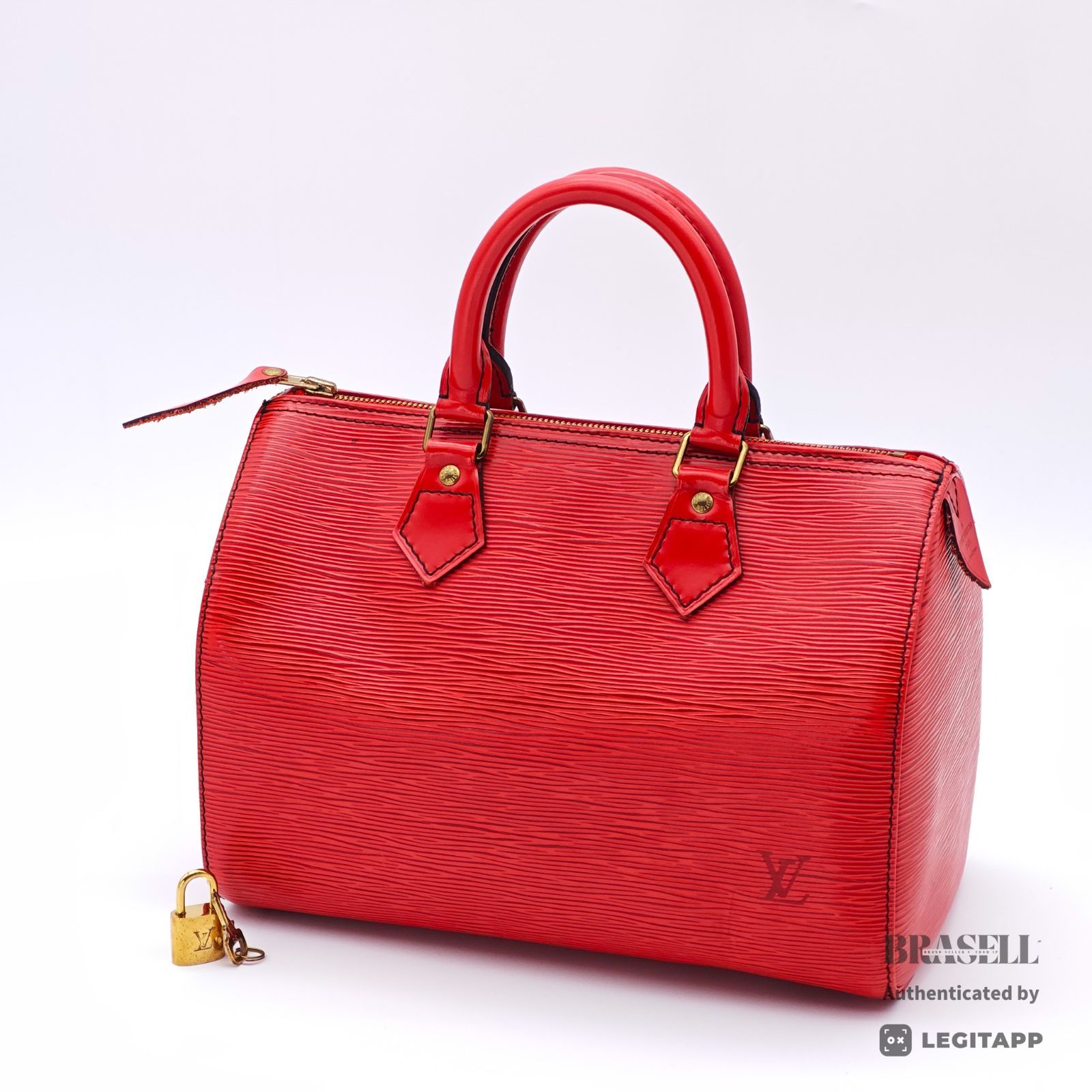 LOUIS VUITTON スピーディ25 M43017 バッグ ハンドバッグ ミニボストンバッグ 横長 レッド レディース 鍵 パドロック