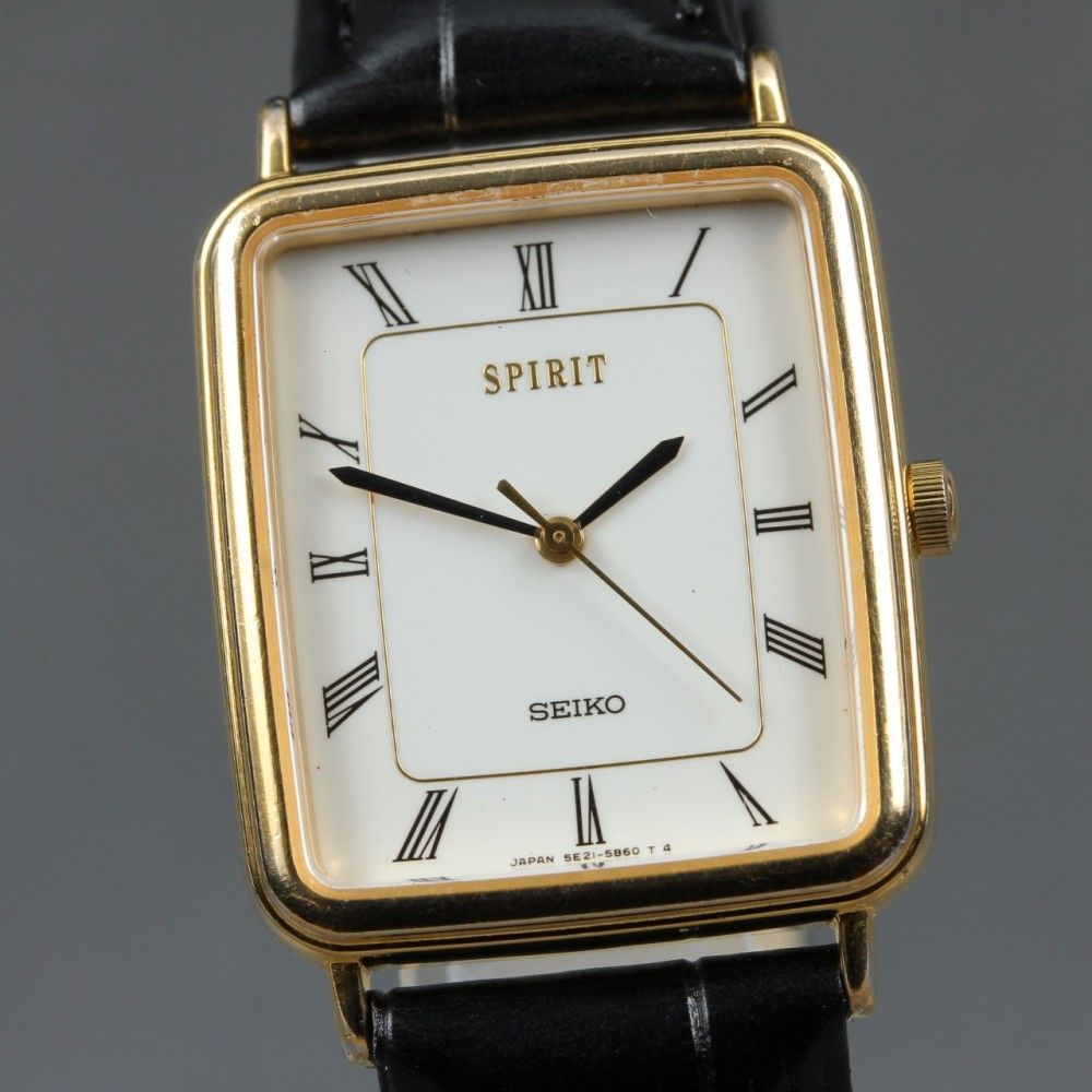 【稼働品】SEIKO Spirit 5E21-5B50 ローマン レクタンギュラー クオーツ メンズ (1992年製) #17362