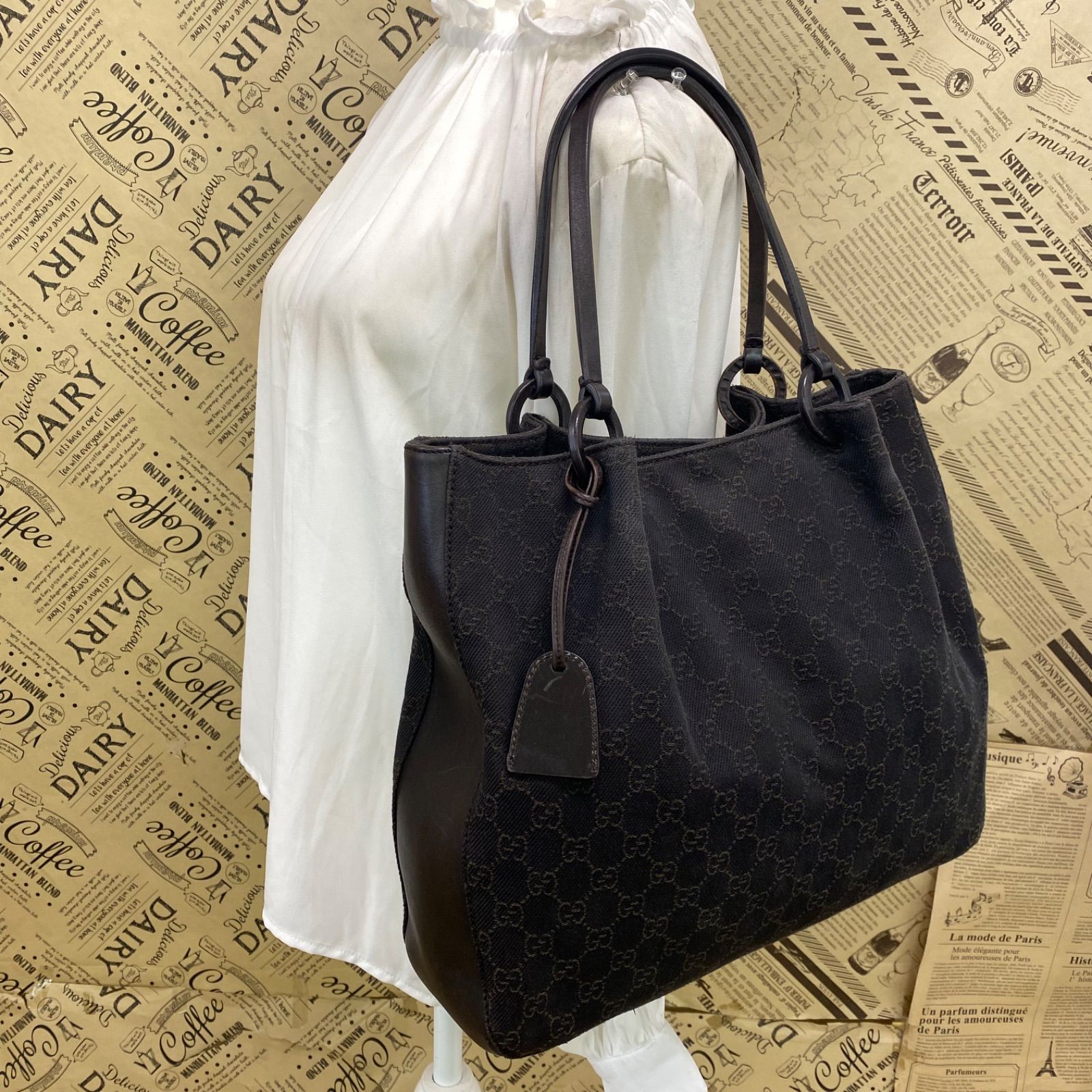 グッチ GGキャンバス トート バッグ ビジネス 通勤通学 ブラウンGF393