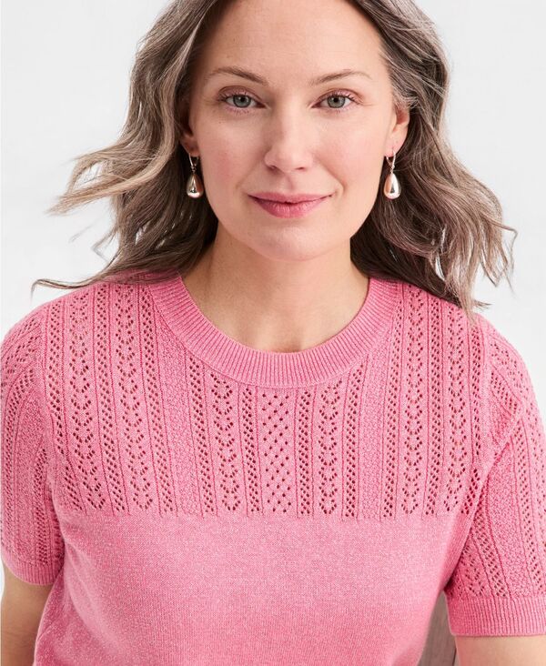 スタイルアンドコー レディース アウター ニット・セーター 半袖 Style Co WomenshortSleeve Pointelle Lurex Sweater Macys Exclusive F