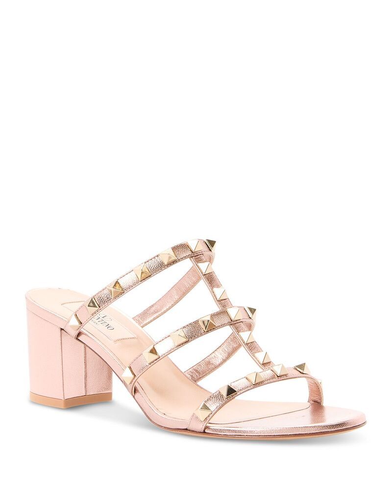 ヴァレンティノ レディース シューズ サンダル ヒール Valentino Garavani Womens Rockstud Block Heel Slide Sandals Rose Cannell