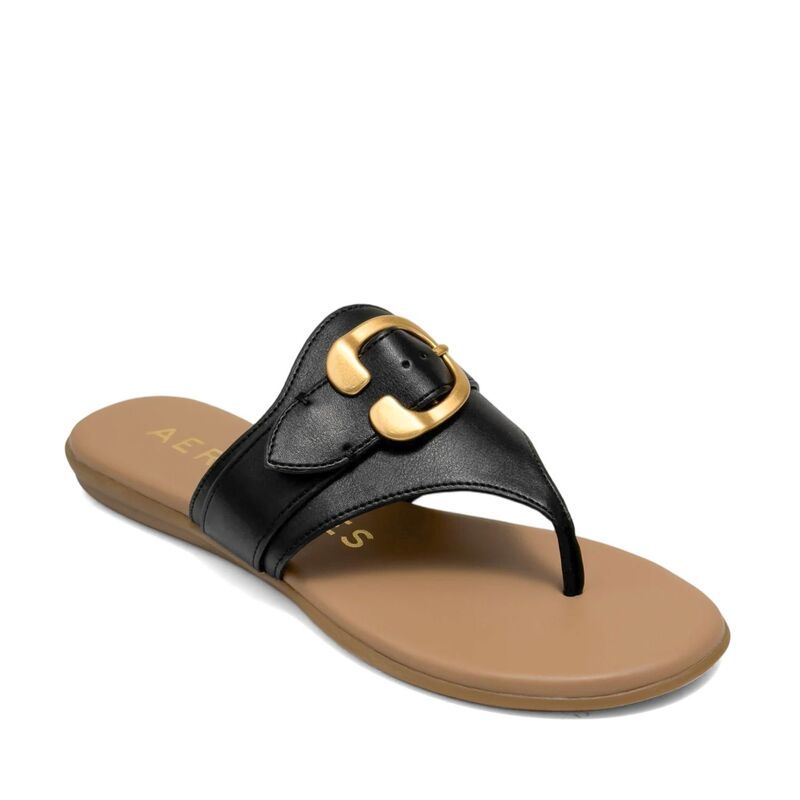 エアロソールズ レディース シューズ サンダル Aerosoles Glitz Womens Thong Sandals With Buckle Accent Black ブラック